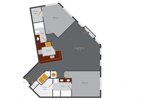 Floor plan for 2 beds, 2 baths, 1327 sqft